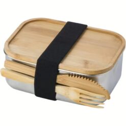 ECO - LUNCH, nerezový obedár s babmbusovým vrchnákom a príborom