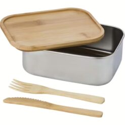 ECO - LUNCH, nerezový obedár s babmbusovým vrchnákom a príborom – Obrázok 2