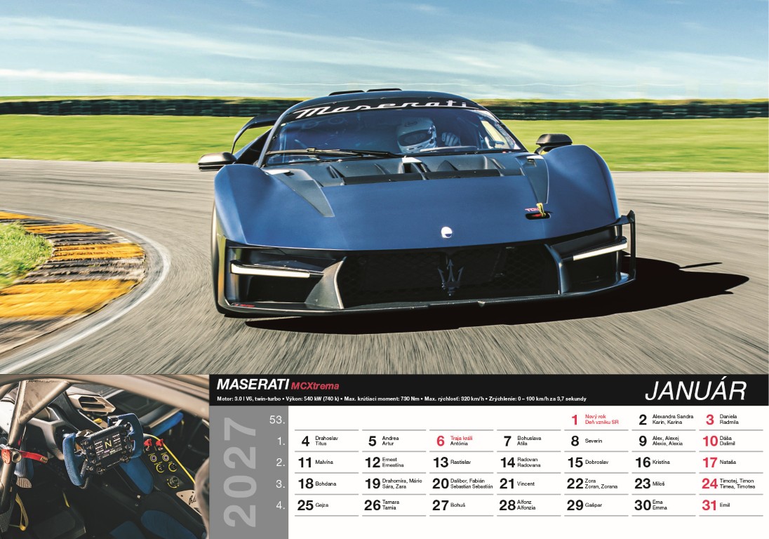 Nástenný kalendár Fast cars 2027 – Obrázok 3